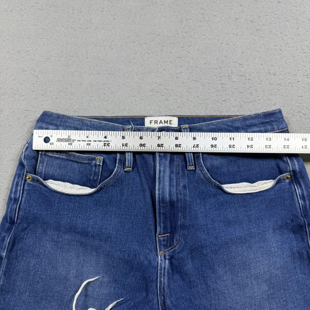 Frame Denim Le Brigette Raw Edge Shorts Long Water Blue Frayed Hem Womens 27